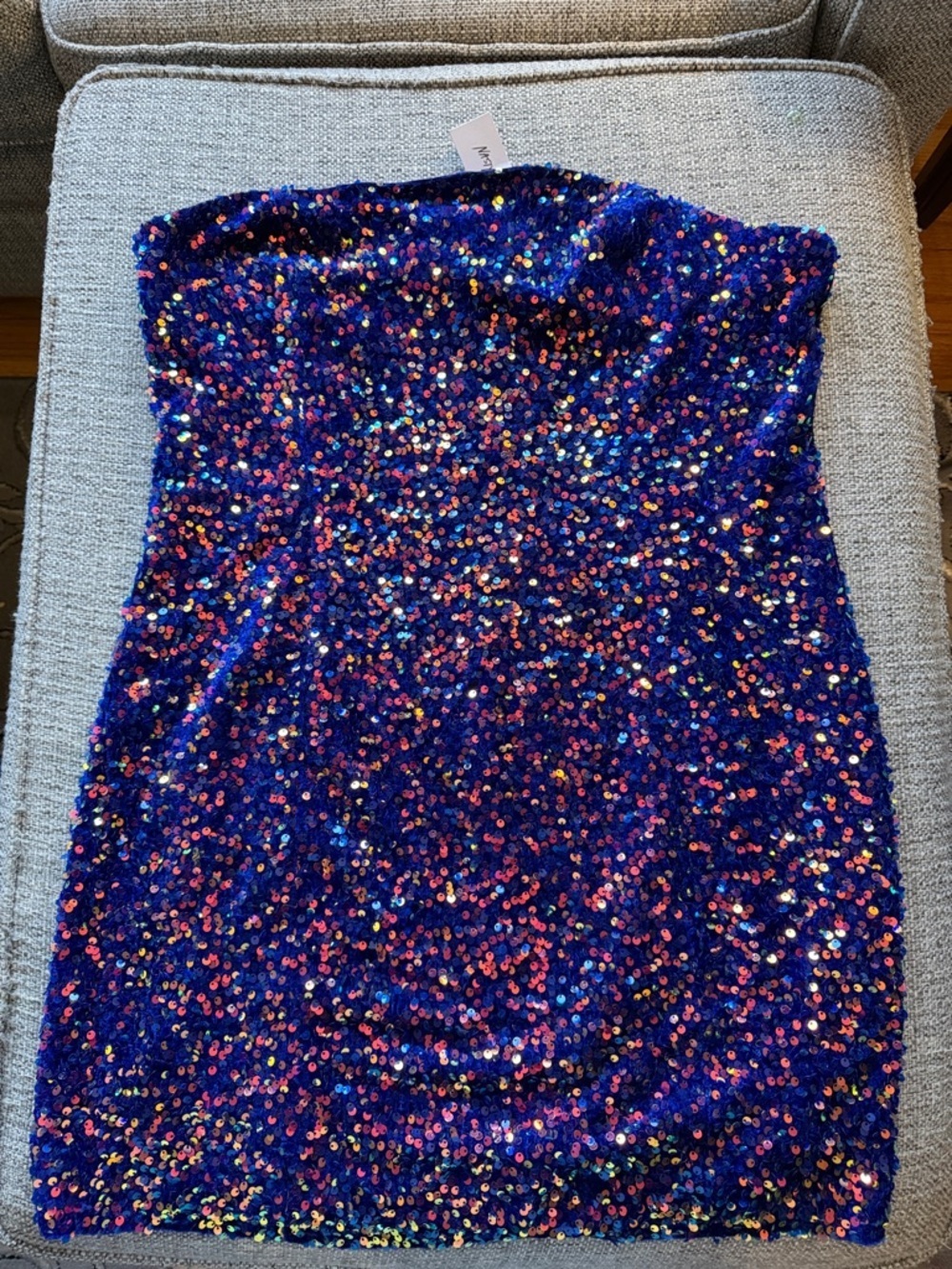 NWT Nasty Gal Royal Blue Strapless Sequin Mini Dress Multicolor Iridescent US 14